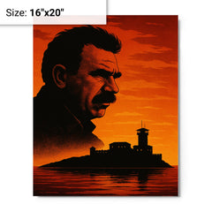 Abdullah Öcalan prison island silhouette rejected metal print on a plain backdrop in size 16"x20".
