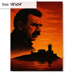 Abdullah Öcalan prison island silhouette rejected metal print on a plain backdrop in size 18"x24".