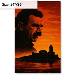 Abdullah Öcalan prison island silhouette rejected metal print on a plain backdrop in size 24"x36".