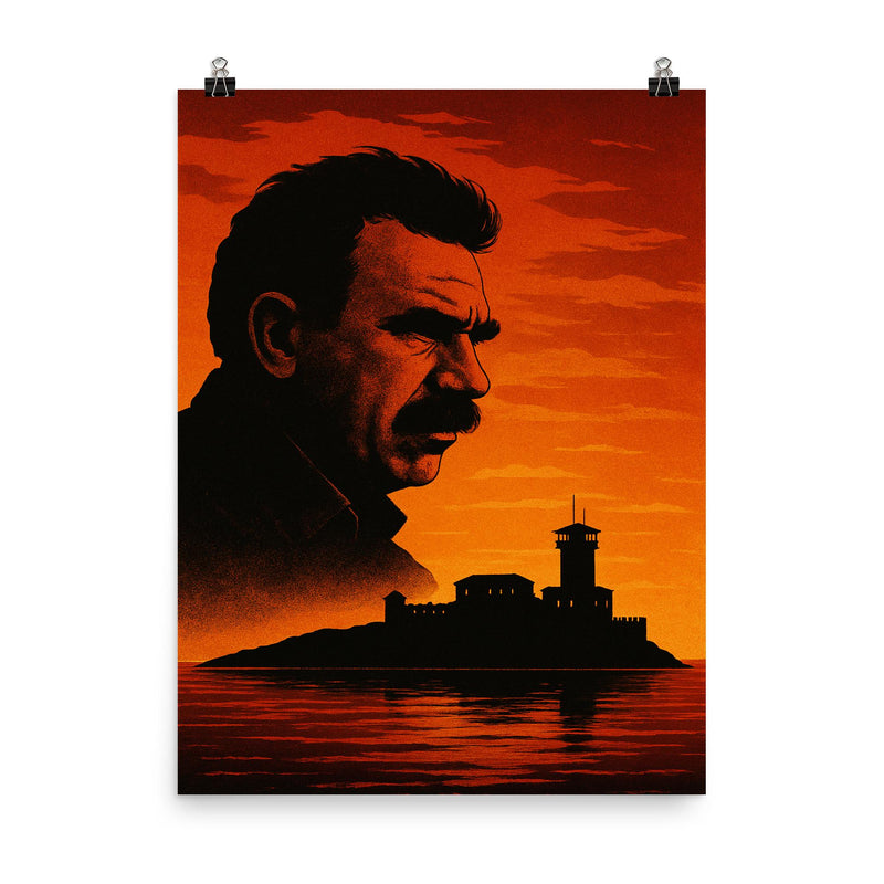 Abdullah Öcalan prison island silhouette rejected poster on a plain backdrop in size 8