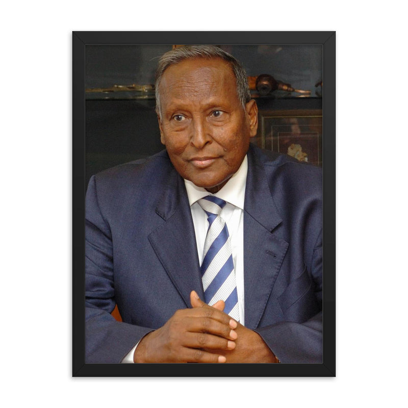 Abdullahi Yusuf Ahmed framed print on a plain backdrop in size 18
