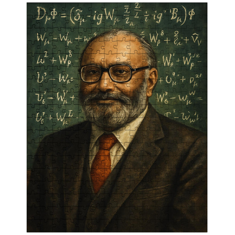 Abdus Salam beneath chalkboard electroweak equations jigsaw puzzle