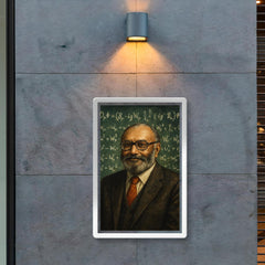 Abdus Salam beneath chalkboard electroweak equations poster 2