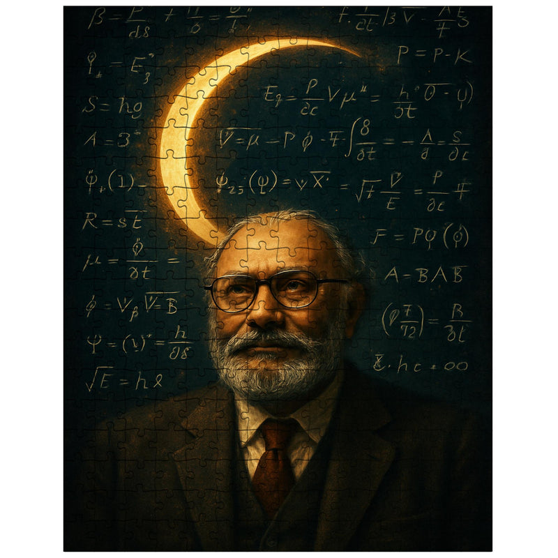 Abdus Salam beneath equations and crescent light jigsaw puzzle
