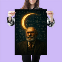 Abdus Salam beneath equations and crescent light poster 3