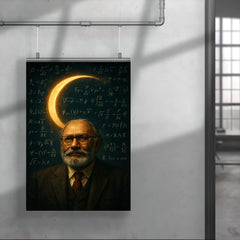 Abdus Salam beneath equations and crescent light poster 4