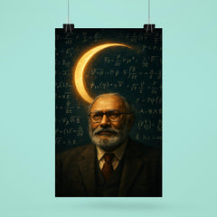 Abdus Salam beneath equations and crescent light poster 6