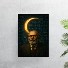 Abdus Salam beneath equations and crescent light poster 7