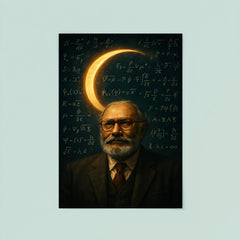 Abdus Salam beneath equations and crescent light poster 8