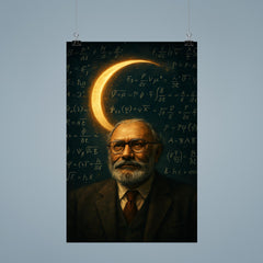 Abdus Salam beneath equations and crescent light poster 9