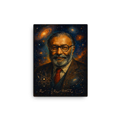 Abdus Salam cosmic physics portrait canvas print on a plain backdrop in size 12"x16".