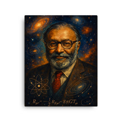 Abdus Salam cosmic physics portrait canvas print on a plain backdrop in size 16"x20".