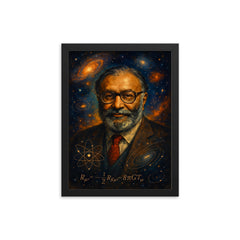 Abdus Salam cosmic physics portrait framed print on a plain backdrop in size 12"x16".