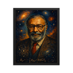 Abdus Salam cosmic physics portrait framed print on a plain backdrop in size 16"x20".