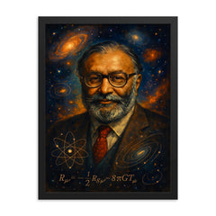 Abdus Salam cosmic physics portrait framed print on a plain backdrop in size 18"x24".