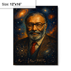 Abdus Salam cosmic physics portrait metal print on a plain backdrop in size 12"x16".