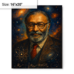 Abdus Salam cosmic physics portrait metal print on a plain backdrop in size 16"x20".