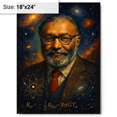 Abdus Salam cosmic physics portrait metal print on a plain backdrop in size 18"x24".