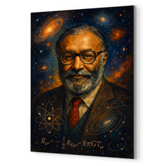 Abdus Salam cosmic physics portrait metal print mockup
