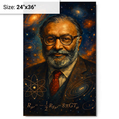 Abdus Salam cosmic physics portrait metal print on a plain backdrop in size 24"x36".