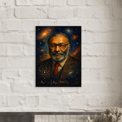 Abdus Salam cosmic physics portrait metal print mockup
