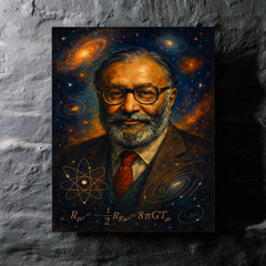 Abdus Salam cosmic physics portrait metal print mockup