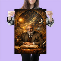 Abdus Salam under star charts and calligraphy poster 3