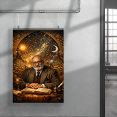 Abdus Salam under star charts and calligraphy poster 4