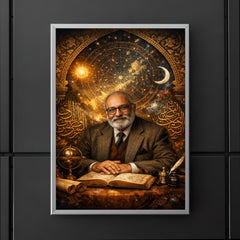 Abdus Salam under star charts and calligraphy poster 5