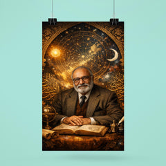 Abdus Salam under star charts and calligraphy poster 6