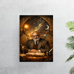 Abdus Salam under star charts and calligraphy poster 7