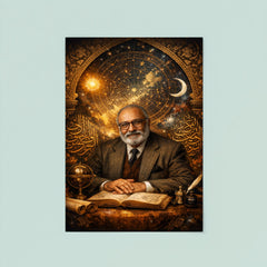 Abdus Salam under star charts and calligraphy poster 8