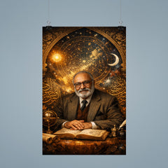 Abdus Salam under star charts and calligraphy poster 9