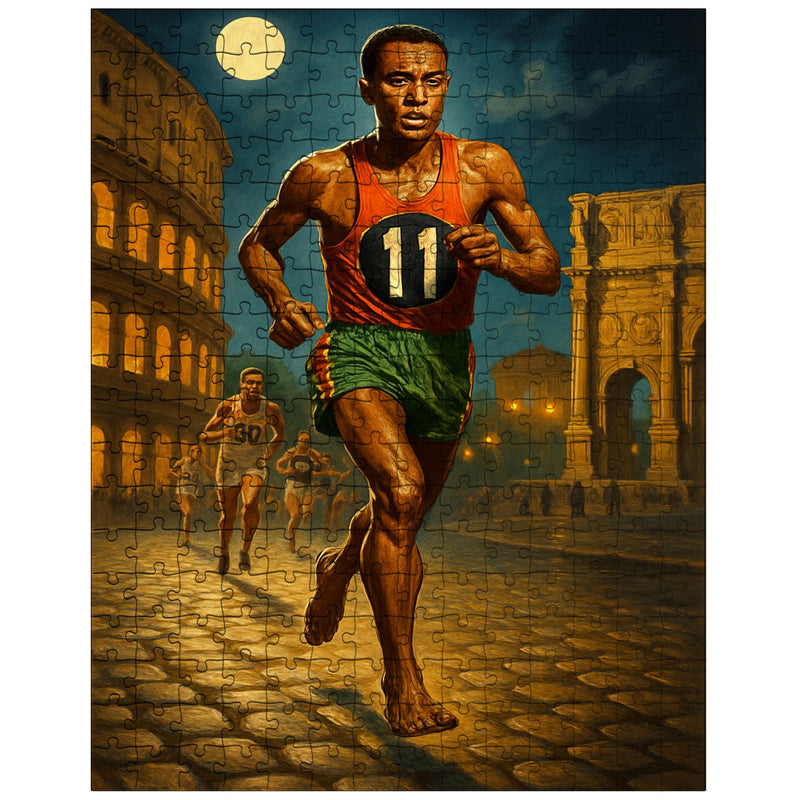 Abebe Bikila barefoot Olympic marathon through Rome jigsaw puzzle