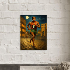 Abebe Bikila barefoot Olympic marathon through Rome metal print mockup