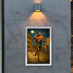 Abebe Bikila barefoot Olympic marathon through Rome poster 2