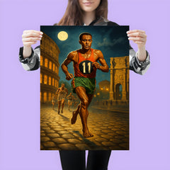 Abebe Bikila barefoot Olympic marathon through Rome poster 3