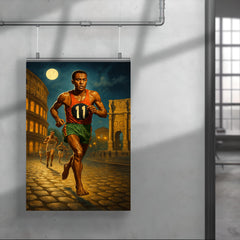 Abebe Bikila barefoot Olympic marathon through Rome poster 4