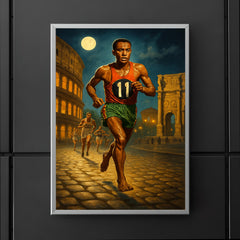 Abebe Bikila barefoot Olympic marathon through Rome poster 5