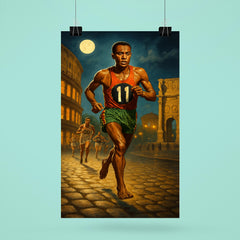 Abebe Bikila barefoot Olympic marathon through Rome poster 6