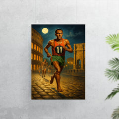 Abebe Bikila barefoot Olympic marathon through Rome poster 7