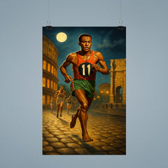 Abebe Bikila barefoot Olympic marathon through Rome poster 9