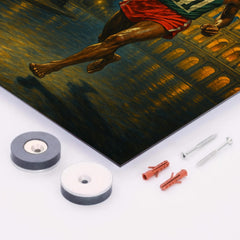 Abebe Bikila barefoot victory under Roman night lights metal print mockup