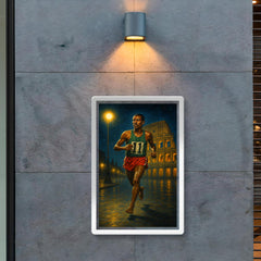 Abebe Bikila barefoot victory under Roman night lights poster 2