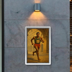 Abebe Bikila running barefoot beneath Roman arches poster 2