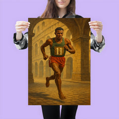 Abebe Bikila running barefoot beneath Roman arches poster 3