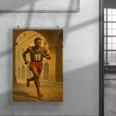 Abebe Bikila running barefoot beneath Roman arches poster 4
