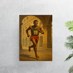 Abebe Bikila running barefoot beneath Roman arches poster 7
