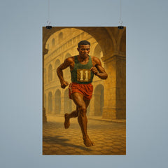 Abebe Bikila running barefoot beneath Roman arches poster 9