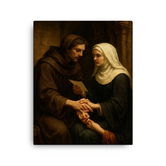 Abelard and Héloïse forbidden letters scene canvas print on a plain backdrop in size 16"x20".